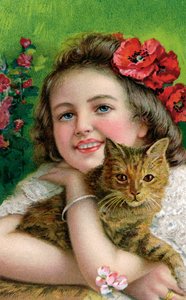 Victorian Girl with a Pet Cat by American School