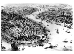 View of Manhattan and the East River Bay by American School