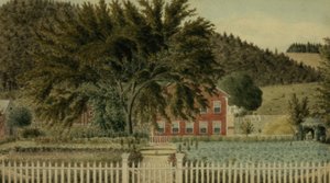 View of a Red House with a Picket Fence, 1854 by American School