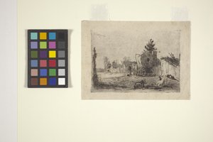 Village Street with Cattle and Covered Wagon by American School