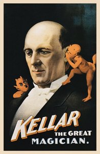 Vintage poster of man with devils whispering by American School