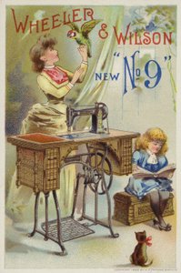 Woman Holding Parrot Next to Sewing Machine