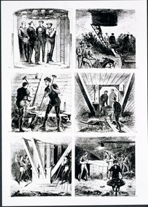 Work inside the caissons, constructing Brooklyn Bridge, New York by American School