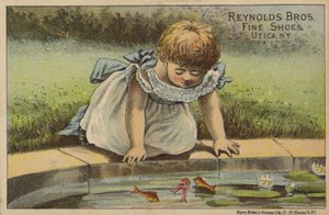 Young Girl Looking at Fish in Pond by American School