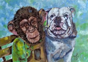 Chimp and Bulldog Friends