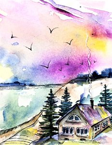 Cozy Watercolor Landscape