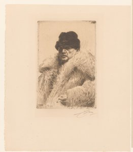 Self-Portrait with Fur and Cap by Anders Leonard Zorn (signed by artist)