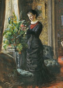 Portrait of Fru Lisen Samson, Nee Hirsch, Arranging Flowers at a Window, 1881 by Anders Leonard Zorn