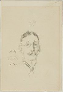 Head of a Man with Glasses with Two Sketches