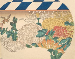 Chrysanthemums in Fan-shaped Design by Ando Hiroshige