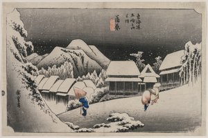 Evening Snow at Kambara number sixteen of the series Fifty-three Stations of the Tokaido, 1833 by Ando Hiroshige