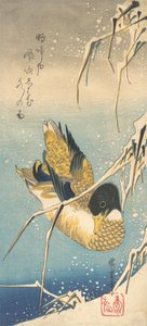 Mallard Duck and Snow-covered Reeds, ca. 1832 by Ando Hiroshige
