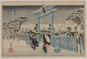 Snow at the Gion Shrine from the Series Famous Places in Kyoto by Ando Hiroshige
