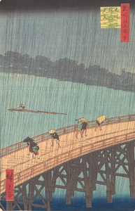 Sudden Shower over Shin-Ohashi Bridge and Atake, from the series..., 1857 by Ando Hiroshige