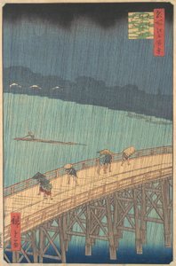 Sudden Shower over Shin-Ohashi Bridge and Atake, from the series, 1857 by Ando Hiroshige