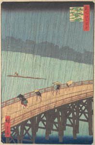 Sudden Shower over Shin-Ohashi Bridge and Atake, from the series by Ando Hiroshige