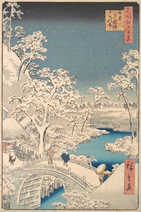 The Taiko Drum Bridge and the Yuhi Mound at Meguro, 1857 by Ando Hiroshige