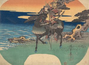 Warrior Riding Black Horse along the Sea Shore by Ando Hiroshige