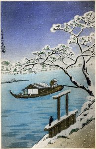 Geography. Japan. River in Winter. Woodcut by Hiroshige in: Fifty Three Stations of the Tokaido (1833-1834). Postcard, Japan, c.1900
