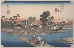 A Ferry on the Rokugo River by Ando or Utagawa Hiroshige