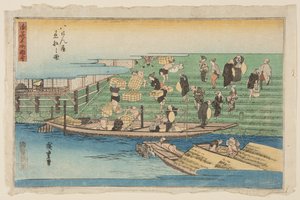 Boats Docking at Hachikenya by Ando or Utagawa Hiroshige