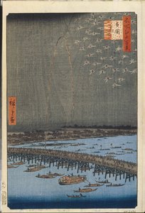 One Hundred Famous Views of Edo: Fireworks by Ryogoku Bridge