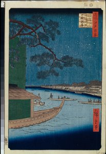 One Hundred Famous Views of Edo: The Pine of Success and Oumayagashi on the Asakusa River (1856-1858) by Ando or Utagawa Hiroshige