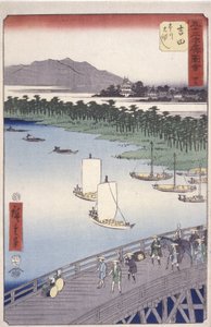 Station 35, Yoshida; Kyoka Tokaido Series (Figures Crossing Foreground) by Ando or Utagawa Hiroshige