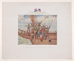 The Ship of Henry Hudson, the Halve Maen, Approaches the North American Coast, 1609 by André Vlaanderen