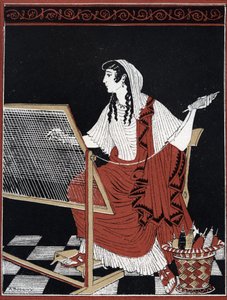 Odyssey of Homer: Penelope Constantly Undoing and Redoing Her Tapestry on Her Loom While She Waits for the Return of Odysseus, Illustration by Andre Bonamy in 