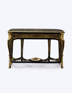 One of a Pair of Ormolu-Mounted Brown Tortoiseshell Pier Tables