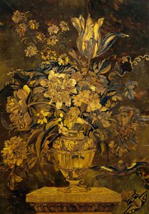Marquetry inlay on ebony cabinet door by Andre-Charles Boulle by Andre Charles Boulle