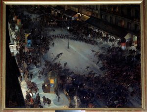 The Charge, Boulevard Montmartre. Scene of demonstrations in Paris. Painting by Andre Devambez (1867-1944) 1901