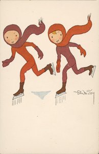 Two boys ice skating