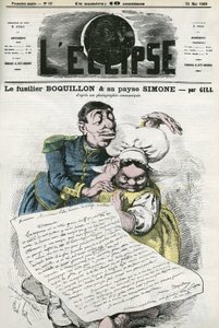 Illustration of the Fusilier Boquillon and his peasant Simone by Andre Gill