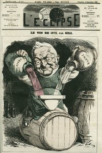 The wine of 1872, illustration by Adolphe Thiers mixing white and red wine (1797-1877), French historian and statesman. Cover in 
