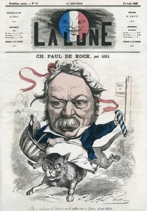 Portrait of Charles Paul de Kock, French popular novelist. Cartoon by Gill, in 