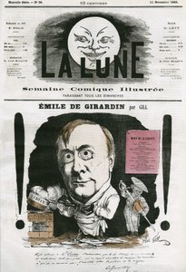 Portrait of Emile de Girardin (1806-1881), French journalist. Cartoon by Gill, in The Moon, November 11 by Andre Gill