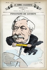Portrait of Ferdinand de Lesseps (1805-1894), French Diplomat. Cartoon by Gill, in Les Hommes d