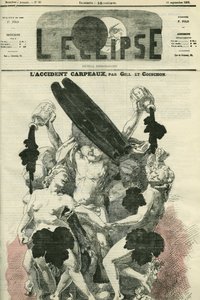 The Carpeaux accident, illustration of La Danse by Jean-Baptiste Carpeaux, a sculpture for the Opera Garnier which was strongly criticized to the point that a bottle of ink was thrown on it. Cover in L