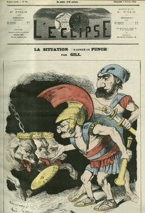 The situation, cartoon by Adolphe Thiers (1797-1877) and Leon Gambetta (1838-1882) giving a ministry to royalist and bonapartist dogs. Cover in L