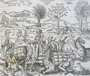 Arab merchants in Syria, engraving from Universal Cosmology, by Andre Thevet by Andre Thevet