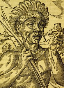 Chief of tribe of cannibals, engraving from Universal Cosmology