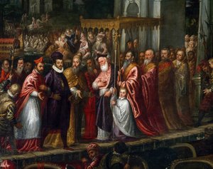 Doge Mocenigo and Patriarch Trevisan welcoming Henry III to the Lido in 1574 by Andrea Vicentino