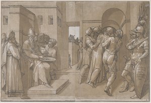 Christ is Being Led Away, Soldiers Stand at the Right Side of Sheet, 1585 by Andrea Andreani