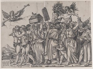 Section A: An Angel Holding a Cross at Upper Left, Adam and Eve Below, from The Triumph of...