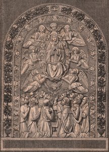 Assumption of Virgin, by Workshop of Andrea della Robbia, Pinacoteca di Citta di Castello, Umbria, Italy, woodcut from Le cento citta d