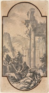 Figures Near the Ruins of a Corinthian Temple (recto) by Andrea Locatelli