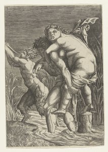 Man Carrying Woman on His Back and a Satyr by Andrea Mantegna (school of)