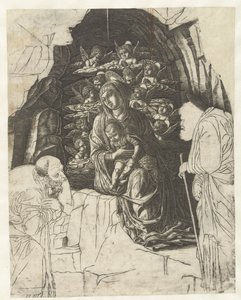 Mary with Child Surrounded by Angels in a Cave with Joseph and King in Adoration